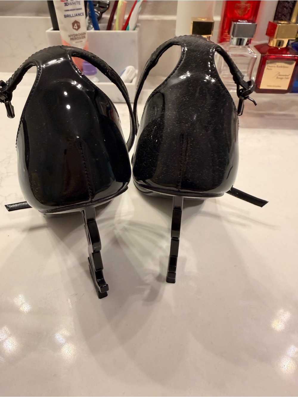 Saint Laurent Black Patent Leather Square-Toe Strappy Heels - Picture 2 of 4